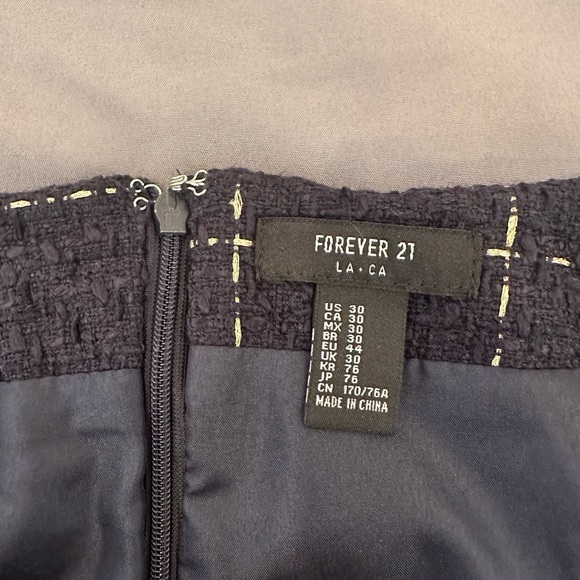 Forever 21 Windowpane Plaid Mini Skirt Sz 8 Tweed Blue Metallic Tinsel Academia - Picture 4 of 5